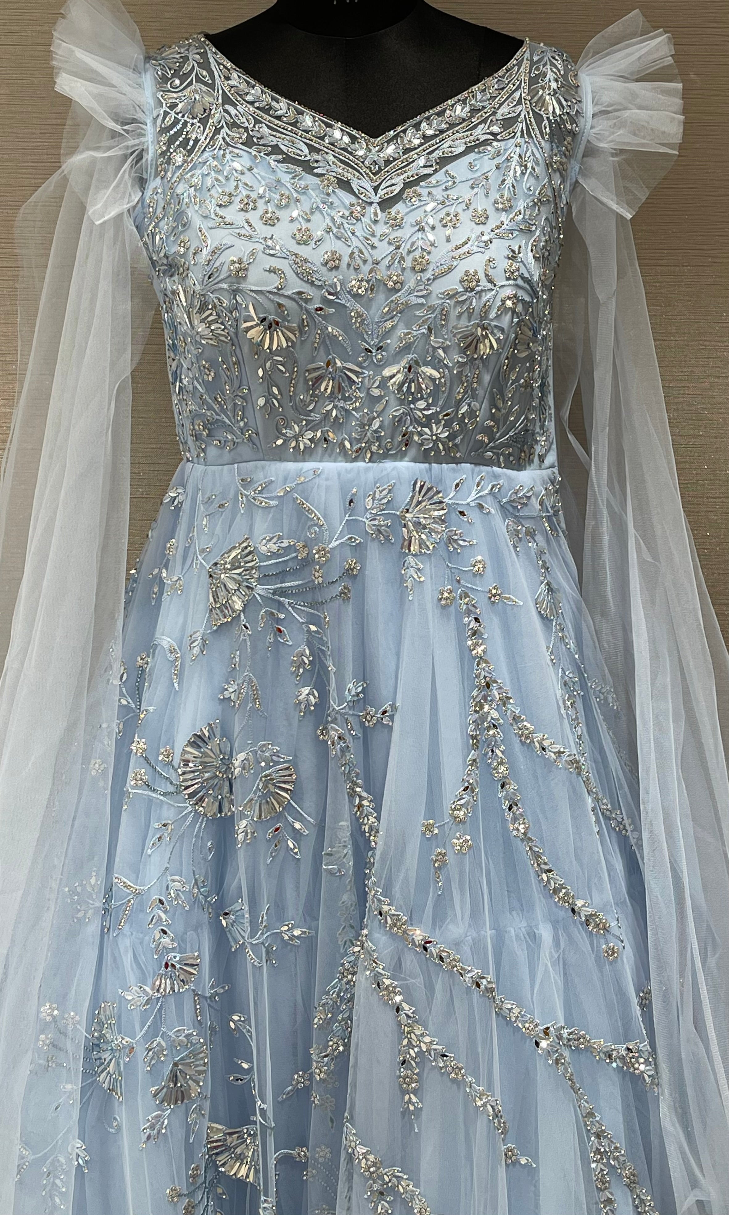 Blue V-Neck Lace Long Prom Dress, A-Line Spaghetti Formal Dress